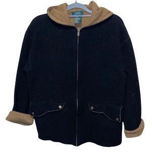 Lauren Brown/Tan Hooded Wool Jacket Size L